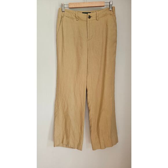 Lauren Ralph Lauren Sanderson 100% Linen Tan Wide Leg Pants Trousers, Sz 2 - Picture 6 of 6